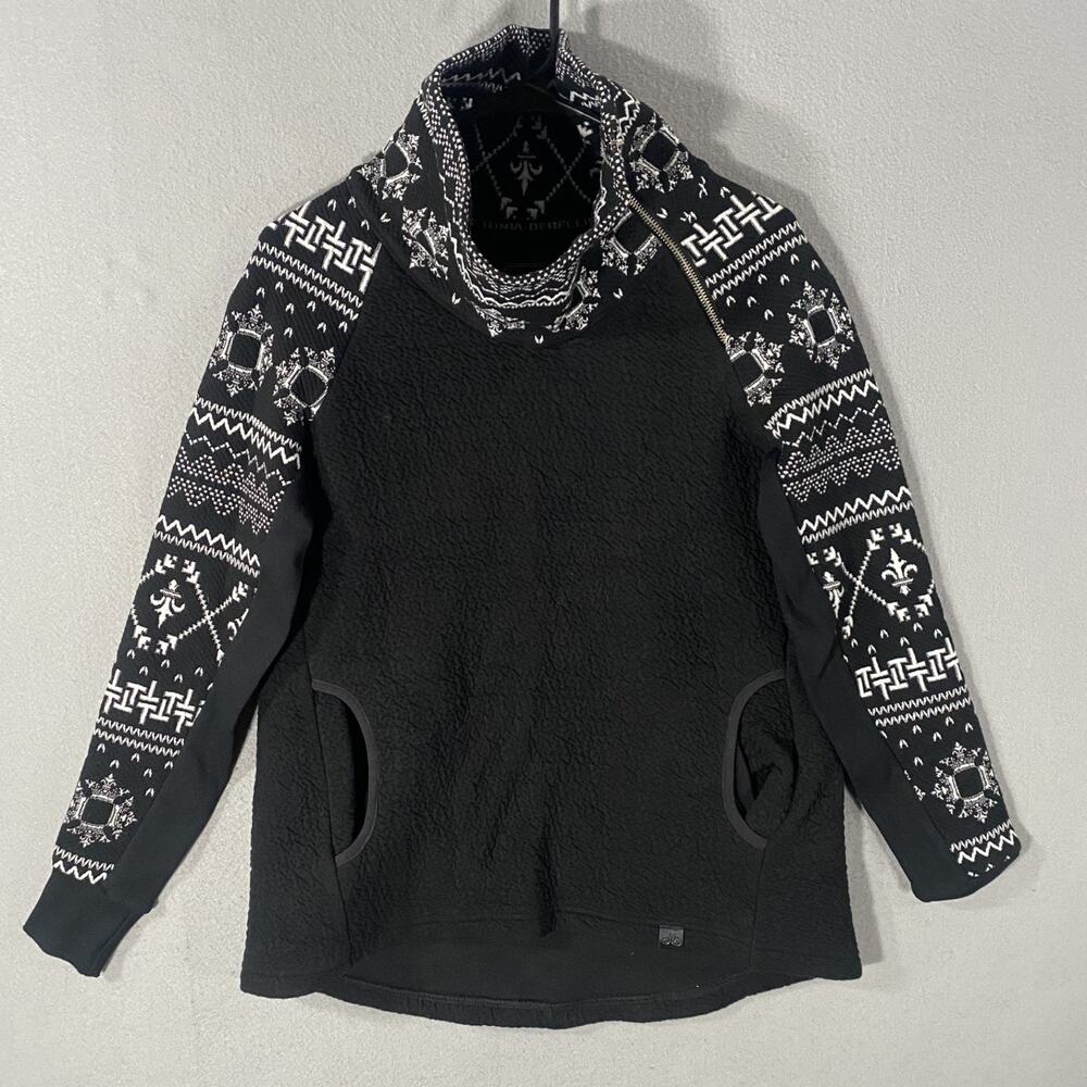 Tonia Debellis Pullover Crowl Zip Neck Sweater Black White Woman's Small